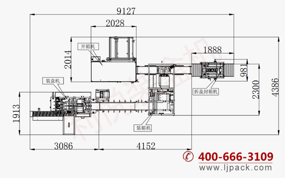 推入式開(kāi)箱裝箱封箱包裝生產(chǎn)線機(jī)器尺寸圖